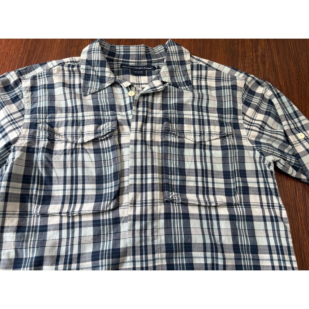 Ralph Lauren Sport Shirt Womens Size 8 Slim Fit Blue White Plaids Long Sleeve - Picture 5 of 15